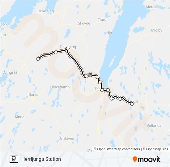 NÄSSJÖ CENTRALSTATION - GÖTEBORG CENTRALSTATION train Line Map