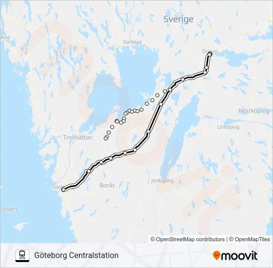 ÖREBRO CENTRALSTATION - GÖTEBORG CENTRALSTATION  Line Map