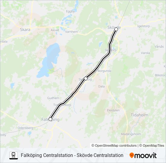 FALKÖPING CENTRALSTATION - SKÖVDE CENTRALSTATION tåg Linje karta