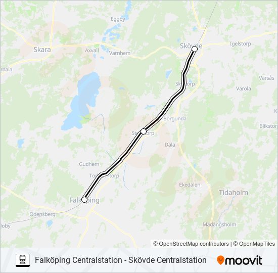 FALKÖPING CENTRALSTATION - SKÖVDE CENTRALSTATION train Line Map