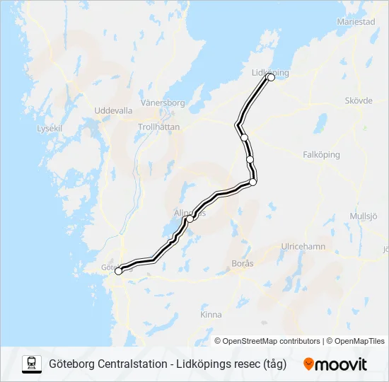 GÖTEBORG CENTRALSTATION - LIDKÖPINGS RESEC (TÅG)  Line Map