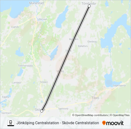 JÖNKÖPING CENTRALSTATION - SKÖVDE CENTRALSTATION  Line Map