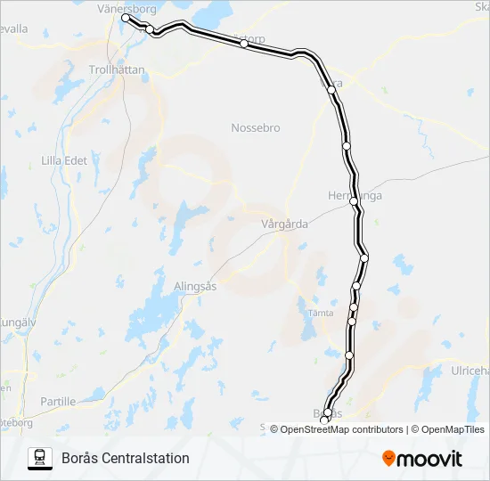 VÄNERSBORG CENTRALSTATION - BORÅS CENTRALSTATION  Line Map