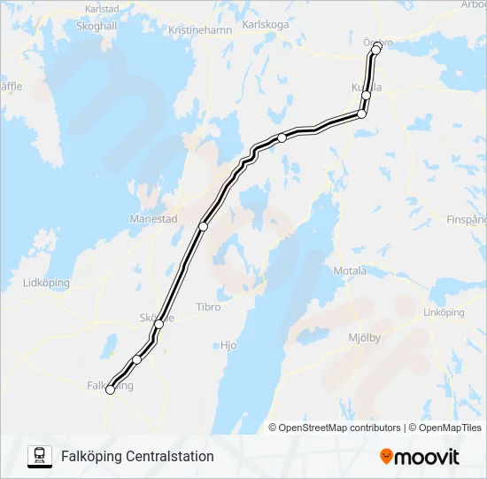 ÖREBRO CENTRALSTATION - FALKÖPING CENTRALSTATION  Line Map
