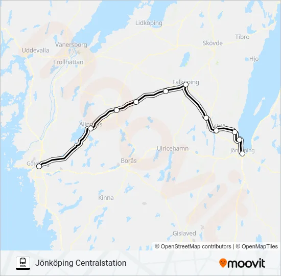 GÖTEBORG CENTRALSTATION - JÖNKÖPING CENTRALSTATION  Line Map