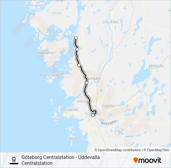 GÖTEBORG CENTRALSTATION - UDDEVALLA CENTRALSTATION  Line Map