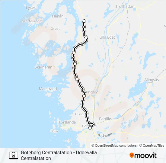 GÖTEBORG CENTRALSTATION - UDDEVALLA CENTRALSTATION  Line Map