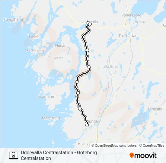 UDDEVALLA CENTRALSTATION - GÖTEBORG CENTRALSTATION  Line Map