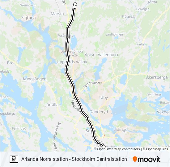 ARLANDA NORRA STATION - STOCKHOLM CENTRALSTATION tåg Linje karta
