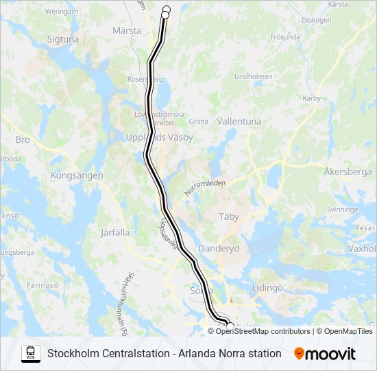 STOCKHOLM CENTRALSTATION - ARLANDA NORRA STATION train Line Map