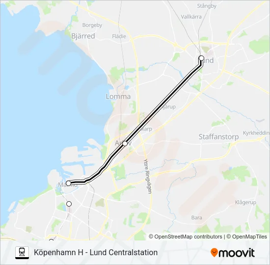 KÖPENHAMN H - LUND CENTRALSTATION Train Line Map