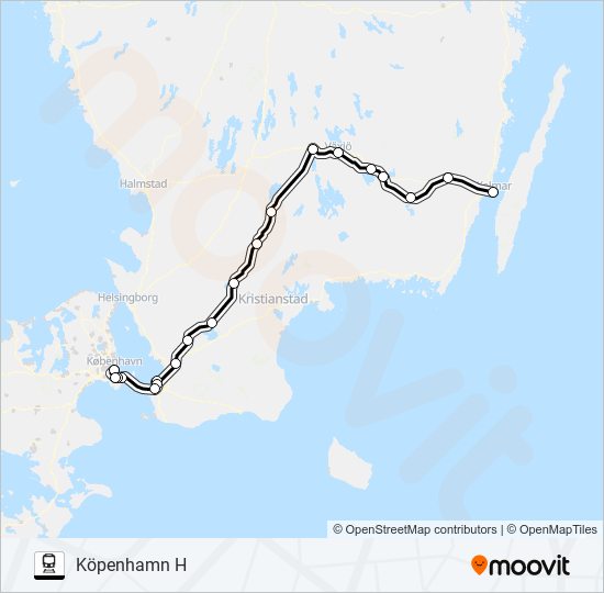 KALMAR CENTRALSTATION - KÖPENHAMN H tåg Linje karta