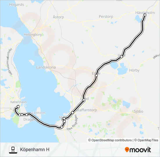 KALMAR CENTRALSTATION - KÖPENHAMN H Train Line Map