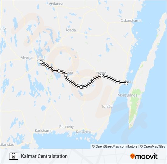 VÄXJÖ STATION - KALMAR CENTRALSTATION tåg Linje karta
