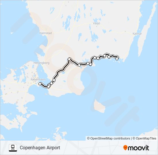 KARLSKRONA CENTRALSTATION - KÖPENHAMN H train Line Map