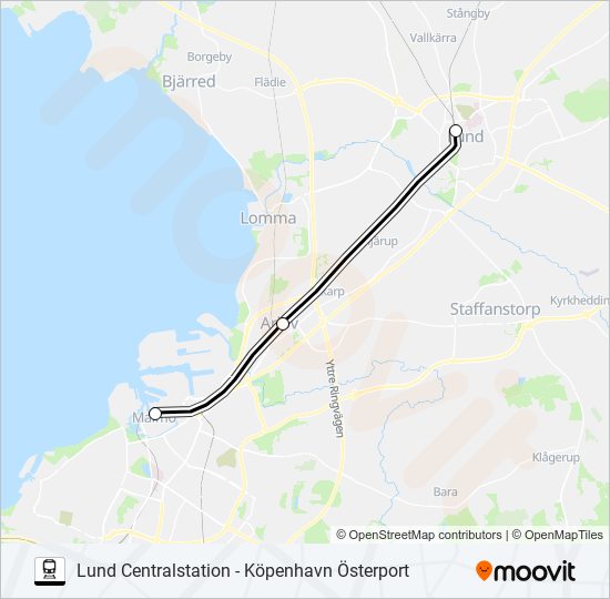 LUND CENTRALSTATION - KÖPENHAVN ÖSTERPORT train Line Map