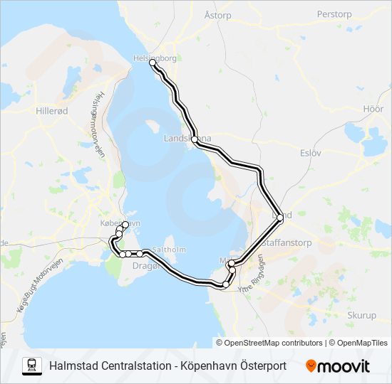 HALMSTAD CENTRALSTATION - KÖPENHAVN ÖSTERPORT train Line Map