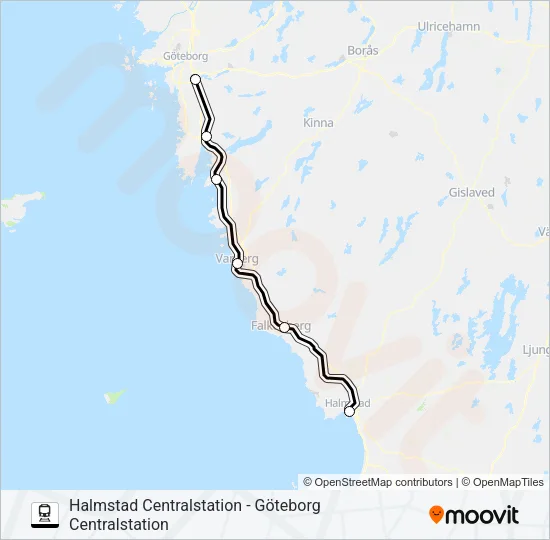 HALMSTAD CENTRALSTATION - GÖTEBORG CENTRALSTATION Train Line Map