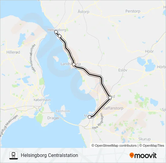 MALMÖ CENTRALSTATION - HELSINGBORG CENTRALSTATION Train Line Map