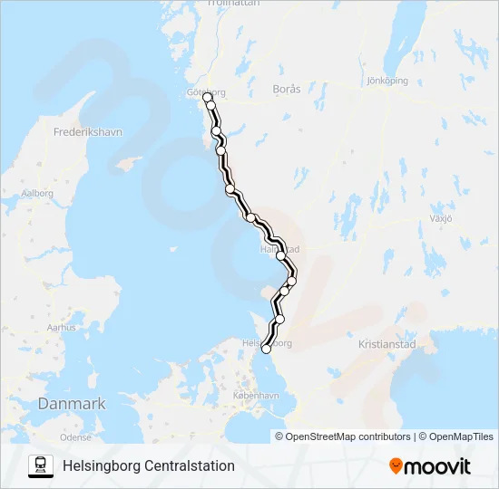 GÖTEBORG CENTRALSTATION - HELSINGBORG CENTRALSTATION Train Line Map