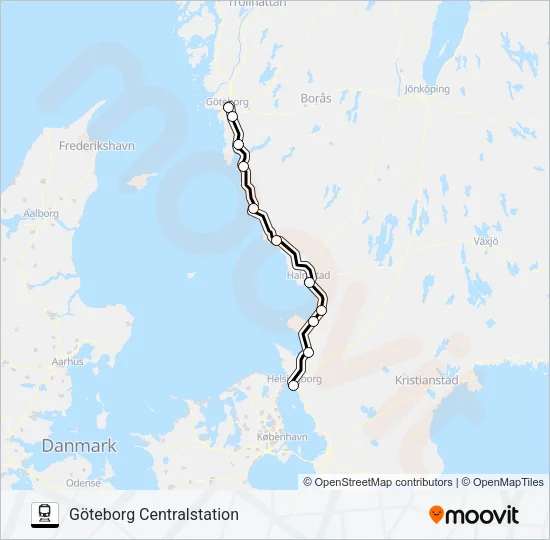 HELSINGBORG CENTRALSTATION - GÖTEBORG CENTRALSTATION Train Line Map