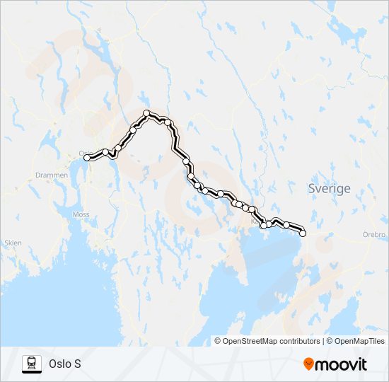 KRISTINEHAMN STATION - OSLO S tåg Linje karta