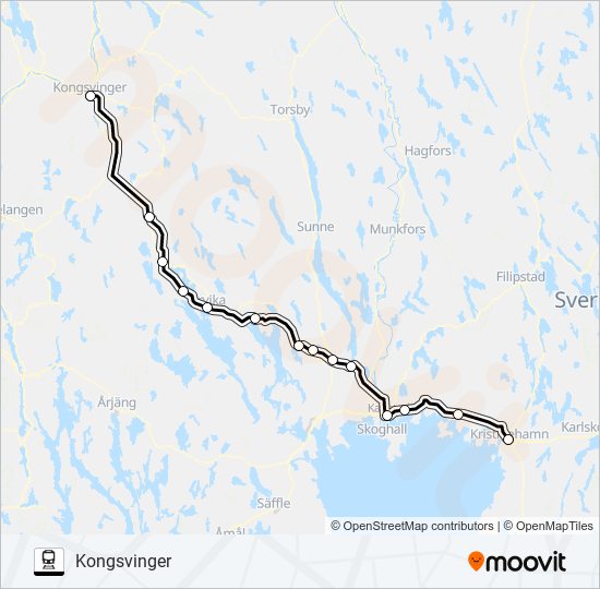 KRISTINEHAMN STATION - KONGSVINGER tåg Linje karta