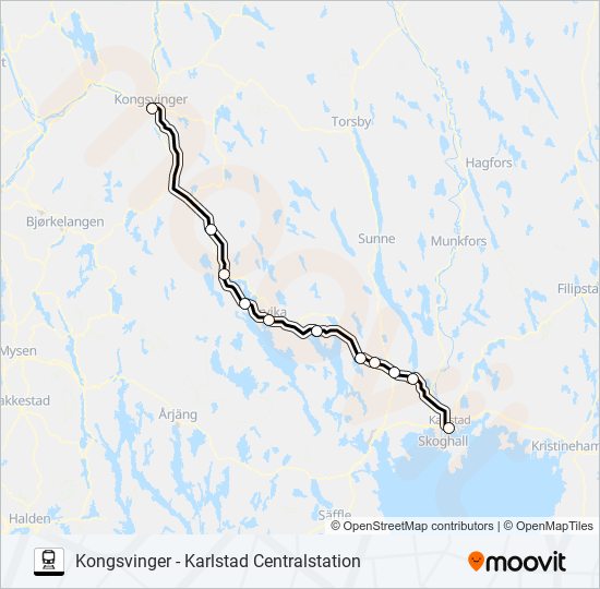 KONGSVINGER - KARLSTAD CENTRALSTATION tåg Linje karta