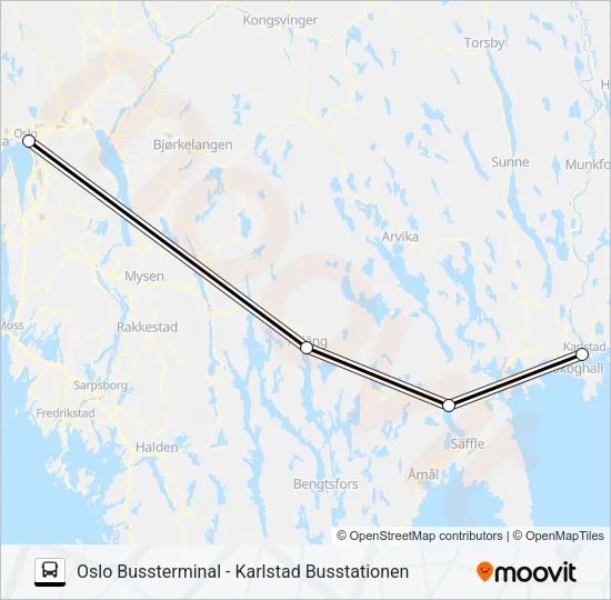 OSLO BUSSTERMINAL - KARLSTAD BUSSTATIONEN  Line Map