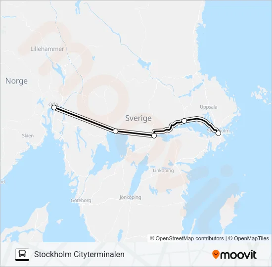 OSLO BUSSTERMINAL - STOCKHOLM CITYTERMINALEN Bus Line Map