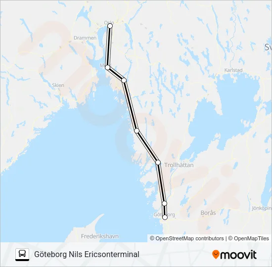 OSLO BUSSTERMINAL - GÖTEBORG NILS ERICSONTERMINAL Bus Line Map