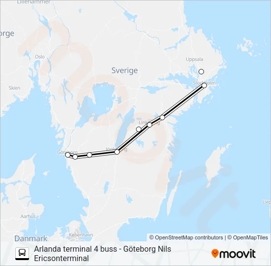 ARLANDA TERMINAL 4 BUSS - GÖTEBORG NILS ERICSONTERMINAL Bus Line Map