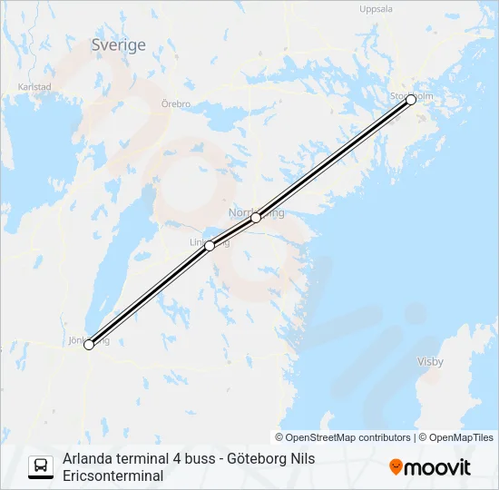 ARLANDA TERMINAL 4 BUSS - GÖTEBORG NILS ERICSONTERMINAL  Line Map