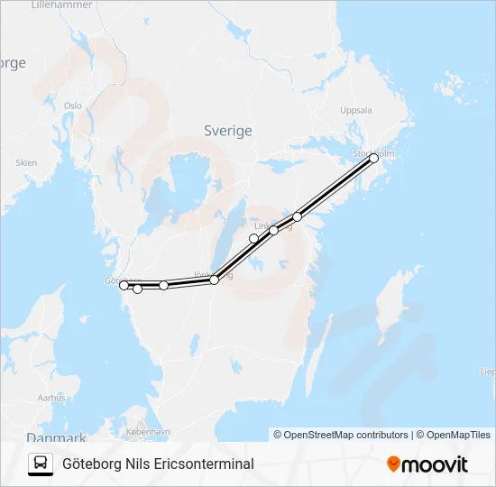 STOCKHOLM CITYTERMINALEN - GÖTEBORG NILS ERICSONTERMINAL  Linje karta