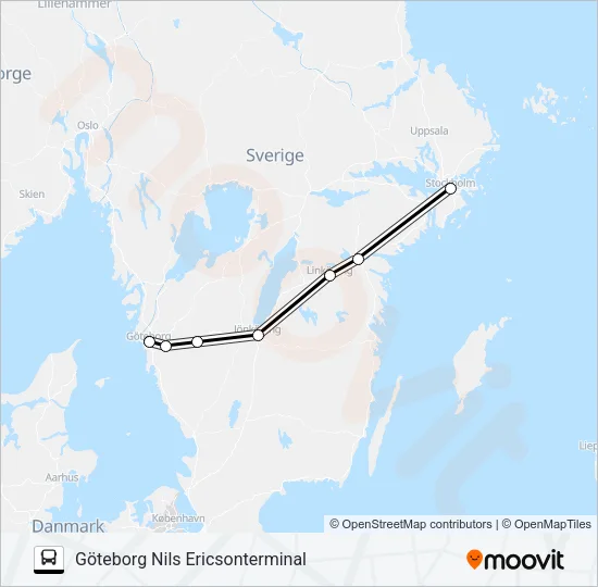 STOCKHOLM CITYTERMINALEN - GÖTEBORG NILS ERICSONTERMINAL  Line Map