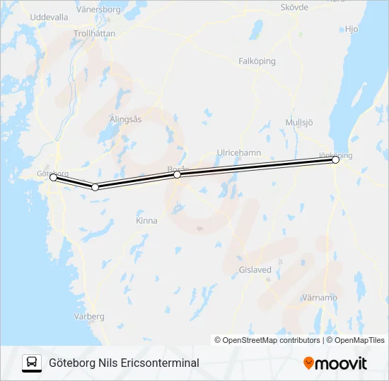 GÖTEBORG NILS ERICSONTERMINAL - LINKÖPING FJÄRRBUSSTERMINAL  Line Map