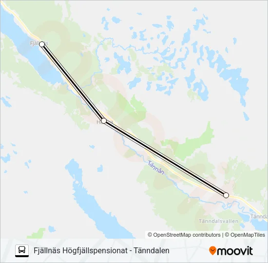 FJÄLLNÄS HÖGFJÄLLSPENSIONAT - TÄNNDALEN  Linje karta