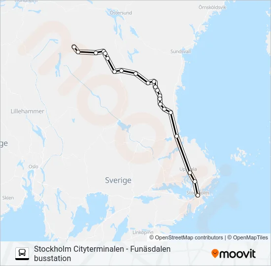 STOCKHOLM CITYTERMINALEN - FUNÄSDALEN BUSSTATION  Line Map