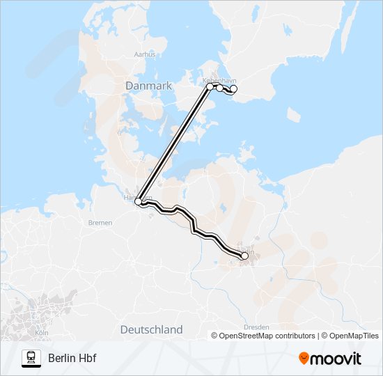 MALMÖ CENTRALSTATION - BERLIN HBF tåg Linje karta