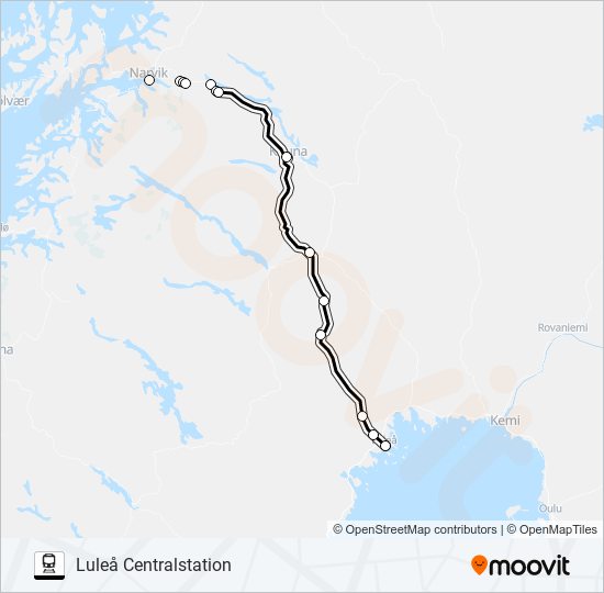 NARVIK STATION - LULEÅ CENTRALSTATION tåg Linje karta