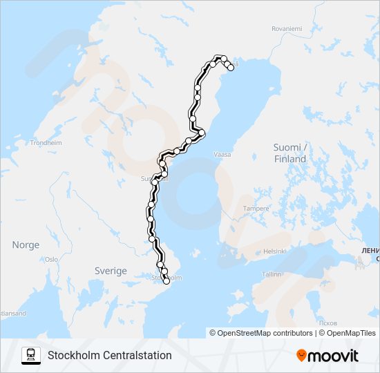 LULEÅ CENTRALSTATION - STOCKHOLM CENTRALSTATION tåg Linje karta