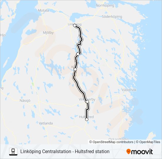 LINKÖPING CENTRALSTATION - HULTSFRED STATION train Line Map