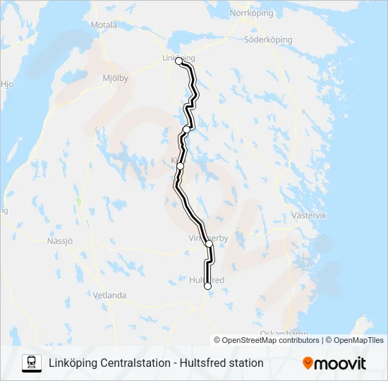LINKÖPING CENTRALSTATION - HULTSFRED STATION Train Line Map