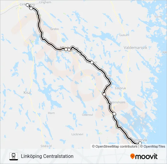 VÄSTERVIK STATION - LINKÖPING CENTRALSTATION Train Line Map