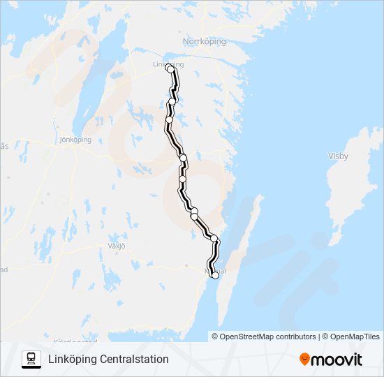 KALMAR CENTRALSTATION - LINKÖPING CENTRALSTATION train Line Map