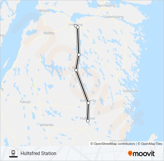 LINKÖPING CENTRALSTATION - KALMAR CENTRALSTATION tåg Linje karta