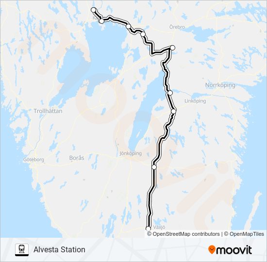 KIL STATION - ALVESTA STATION tåg Linje karta