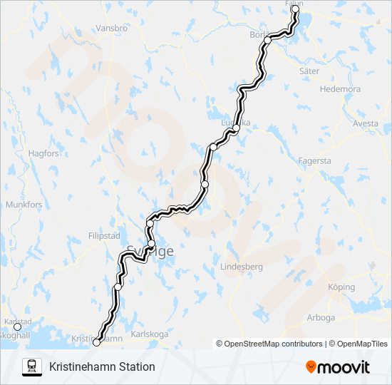 FALUN CENTRALSTATION - KRISTINEHAMN STATION tåg Linje karta