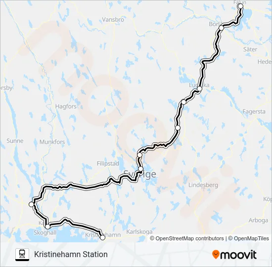 FALUN CENTRALSTATION - KRISTINEHAMN STATION  Line Map