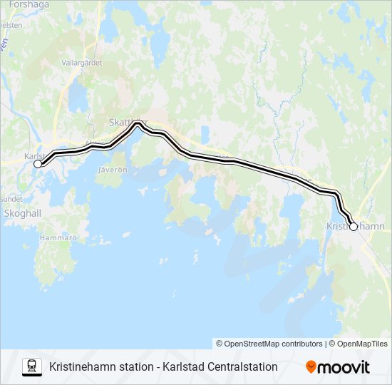KRISTINEHAMN STATION - KARLSTAD CENTRALSTATION tåg Linje karta